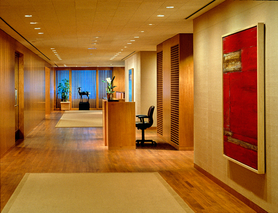 Main Executive Floor Corridor, View Toward Reception Desk and Artwork