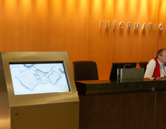 Detail of Digital Wayfinding Kiosk at Information Desk