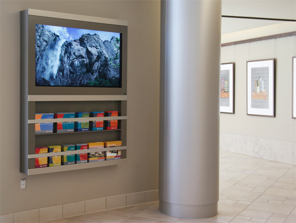 Ground Floor Garden Lounge, View of Digital Messaging and Brochure Display Panel