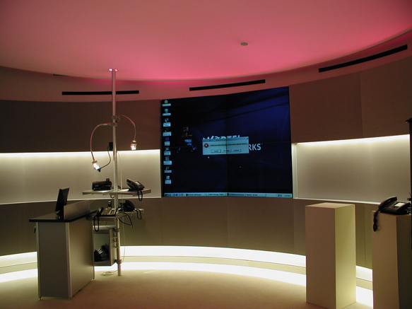 Product Display Demo Room with Red Ceiling on Programmed LED Lighting Loop