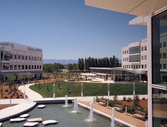 Exterior Campus Courtyard with Fountains